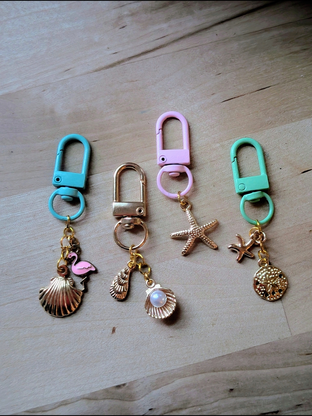 Aqua Clip Keychain with Gold Shell & Pink Flamingo Charms - Picture 4 of 4